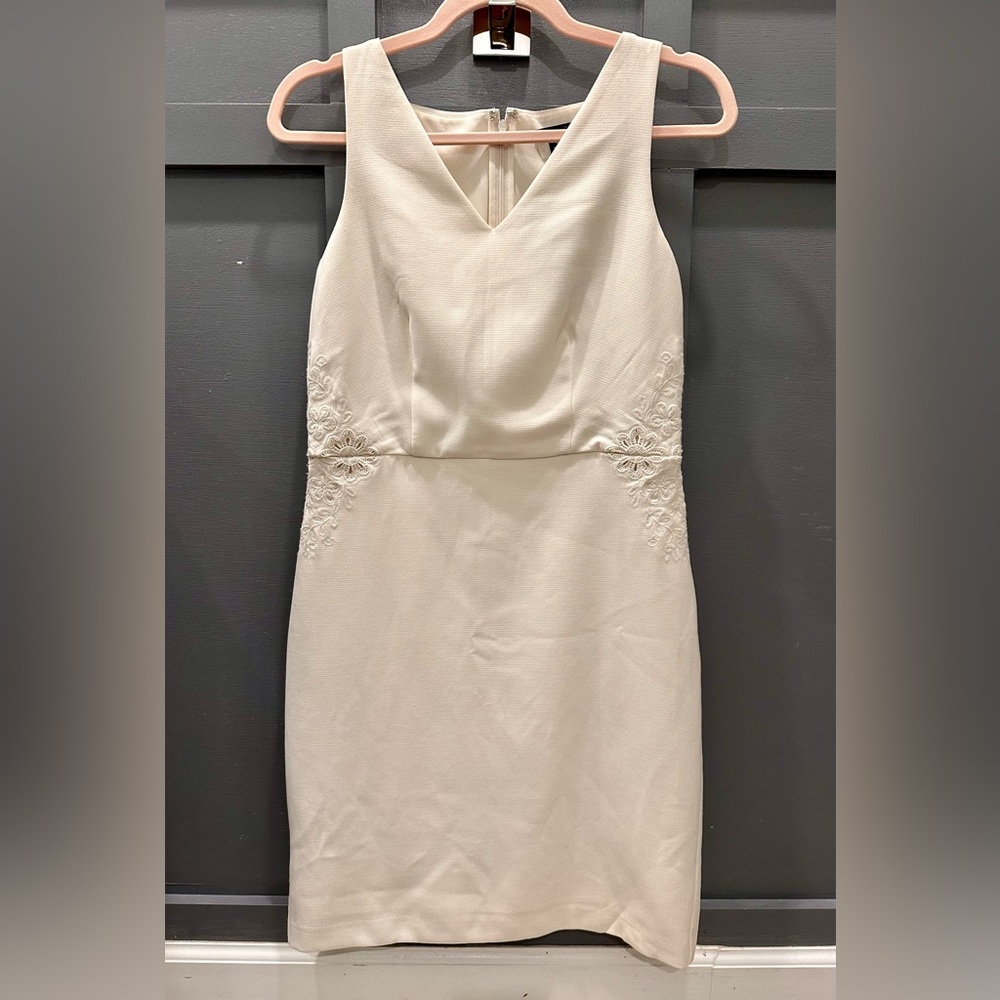 Ann Taylor Cream Midi Dress with Embroidered Details